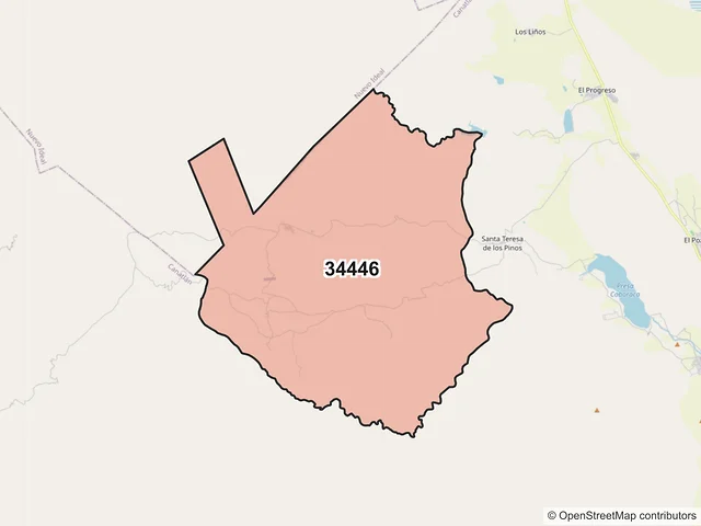 Mapa del código postal 34446, Canatlán, Durango