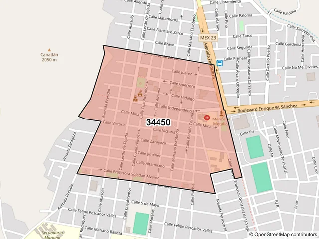 Mapa del código postal 34450, Canatlán, Durango