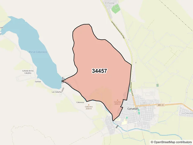 Mapa del código postal 34457, Canatlán, Durango
