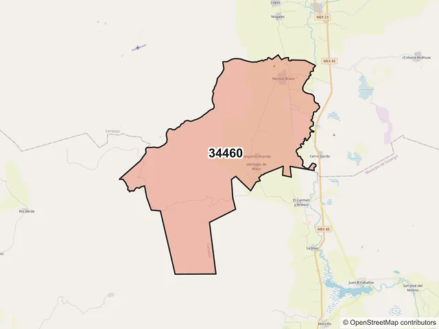 Mapa del código postal 34460, Canatlán, Durango