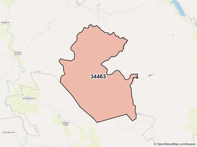 Mapa del código postal 34463, Canatlán, Durango