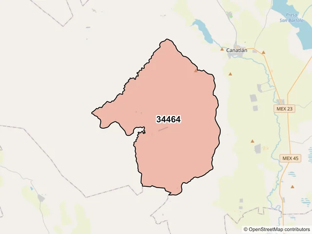 Mapa del código postal 34464, Canatlán, Durango