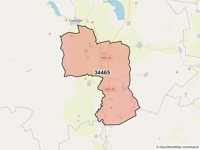 Mapa del código postal 34465, Canatlán, Durango