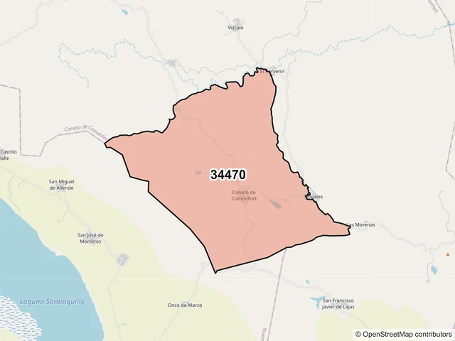 Mapa del código postal 34470, Coneto de Comonfort, Durango