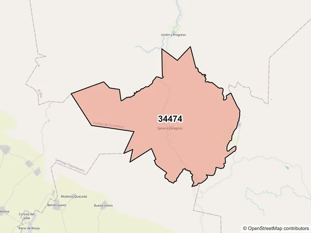 Mapa del código postal 34474, Coneto de Comonfort, Durango