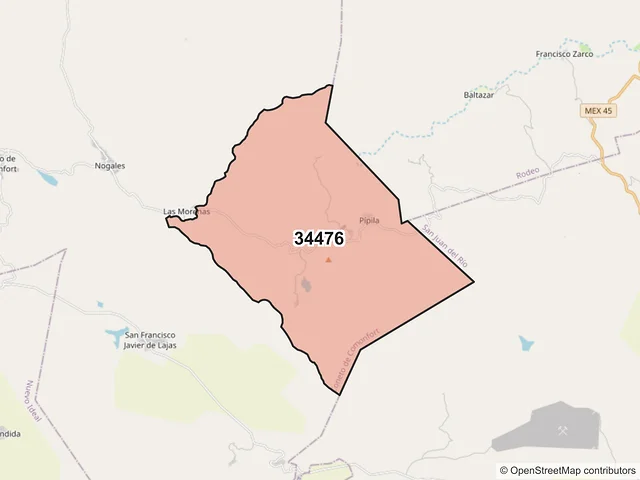 Mapa del código postal 34476, Coneto de Comonfort, Durango