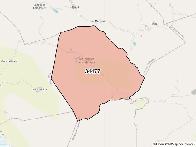 Mapa del código postal 34477, Coneto de Comonfort, Durango