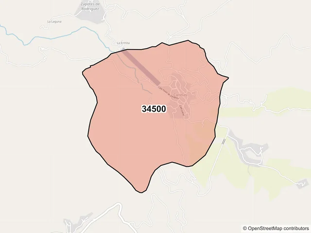 Mapa del código postal 34500, Canelas, Durango