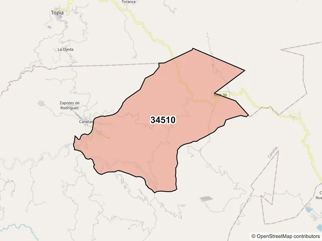Mapa del código postal 34510, Canelas, Durango