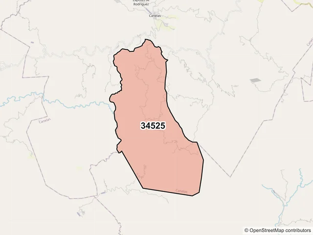 Mapa del código postal 34525, Canelas, Durango