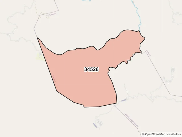 Mapa del código postal 34526, Canelas, Durango