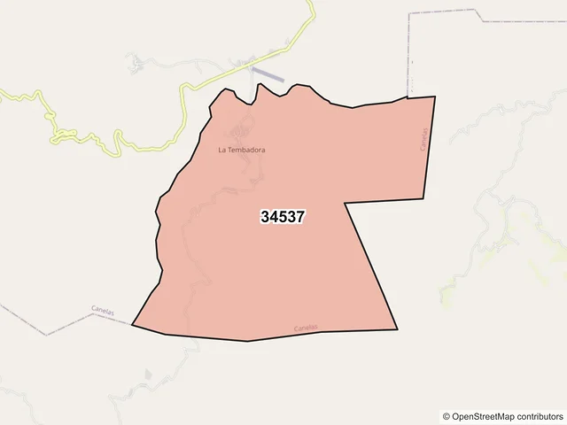 Mapa del código postal 34537, Canelas, Durango