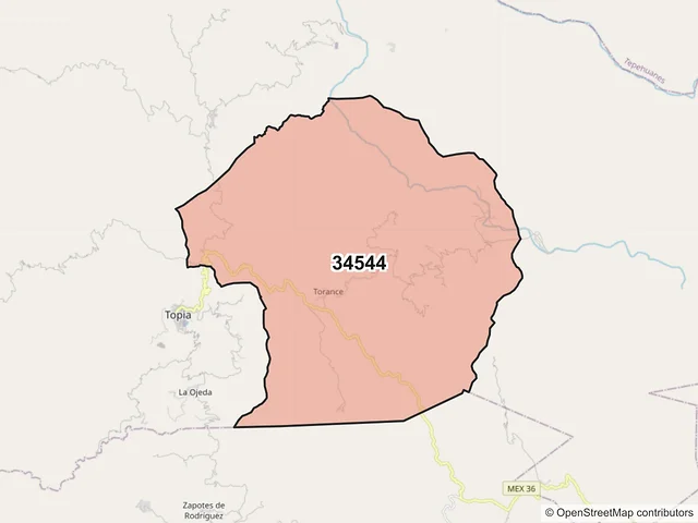 Mapa del código postal 34544, Topia, Durango