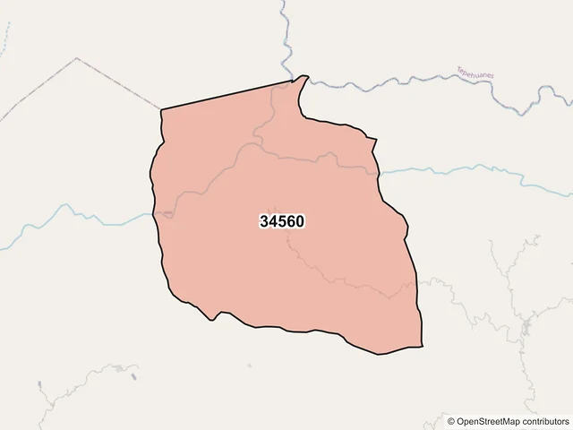 Mapa del código postal 34560, Topia, Durango
