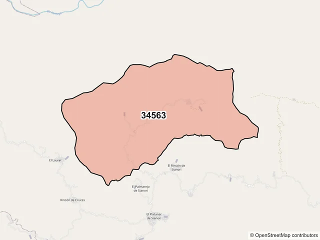 Mapa del código postal 34563, Topia, Durango