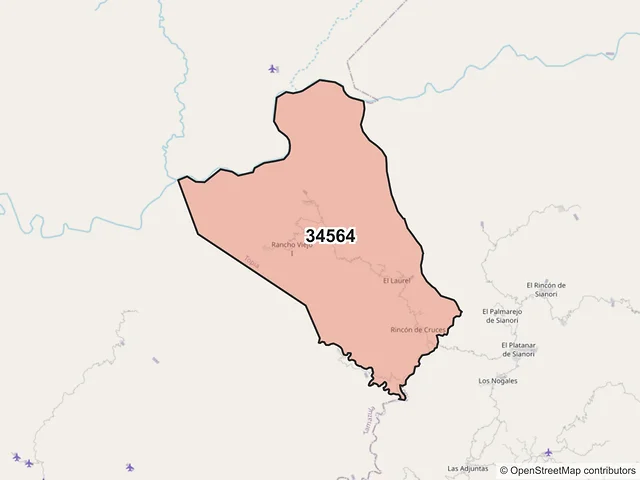 Mapa del código postal 34564, Topia, Durango