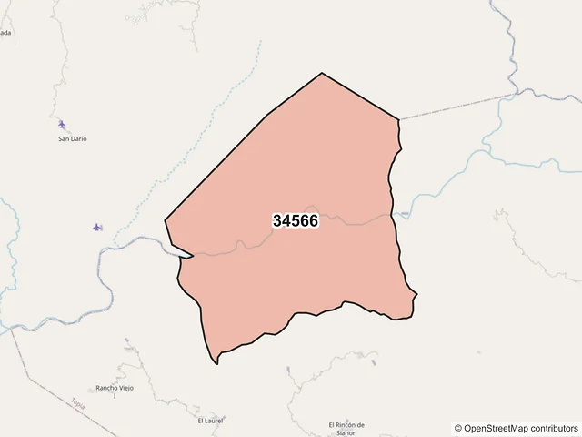 Mapa del código postal 34566, Topia, Durango