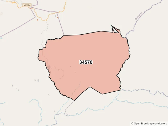 Mapa del código postal 34570, Tamazula, Durango