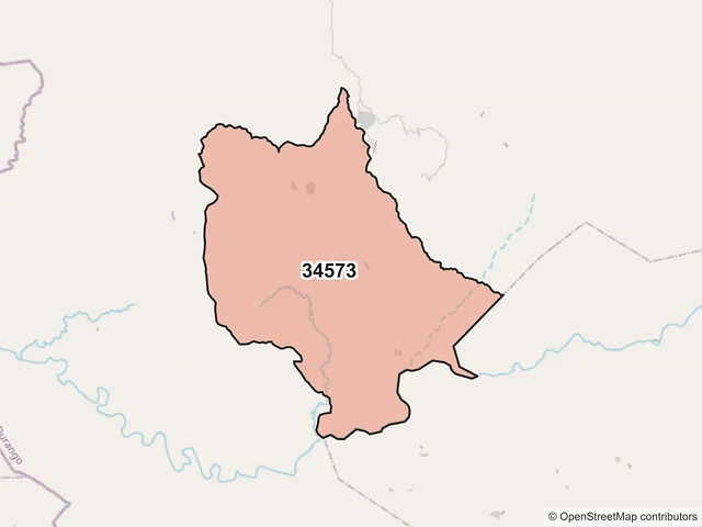 Mapa del código postal 34573, Tamazula, Durango