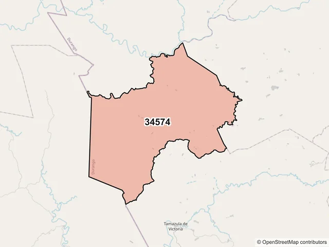 Mapa del código postal 34574, Tamazula, Durango
