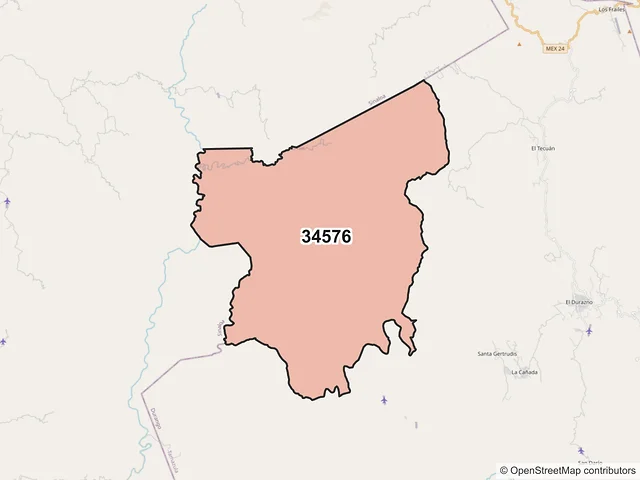 Mapa del código postal 34576, Tamazula, Durango