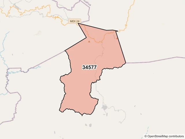 Mapa del código postal 34577, Tamazula, Durango