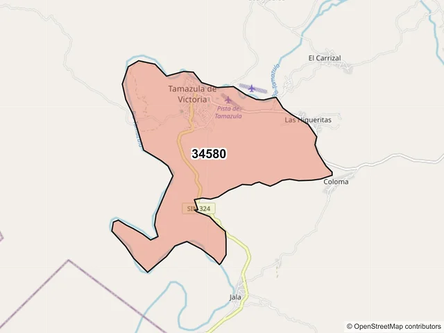 Mapa del código postal 34580, Tamazula, Durango