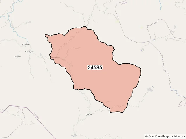 Mapa del código postal 34585, Tamazula, Durango