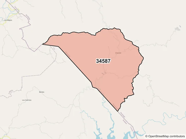 Mapa del código postal 34587, Tamazula, Durango