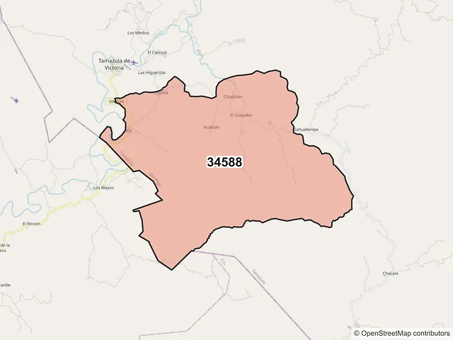 Mapa del código postal 34588, Tamazula, Durango