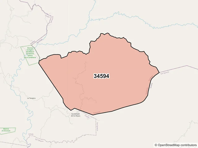 Mapa del código postal 34594, Tamazula, Durango