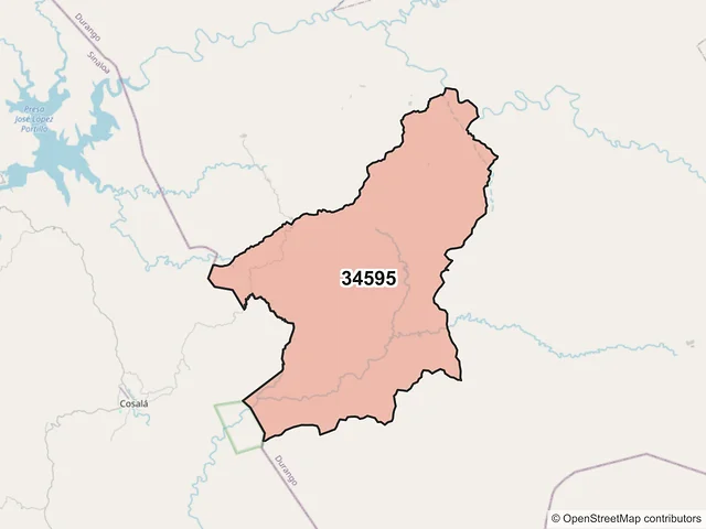 Mapa del código postal 34595, Tamazula, Durango