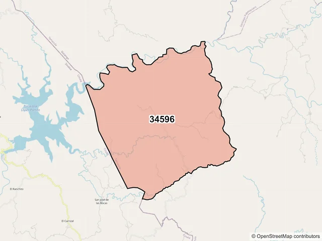 Mapa del código postal 34596, Tamazula, Durango