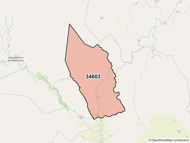 Mapa del código postal 34603, Santiago Papasquiaro, Durango