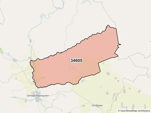 Mapa del código postal 34605, Santiago Papasquiaro, Durango