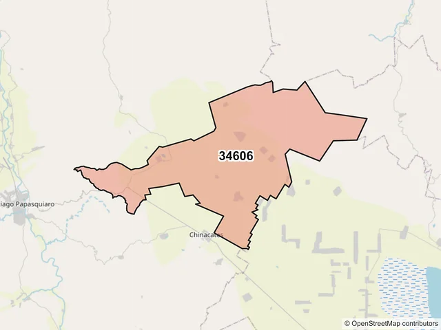 Mapa del código postal 34606, Santiago Papasquiaro, Durango