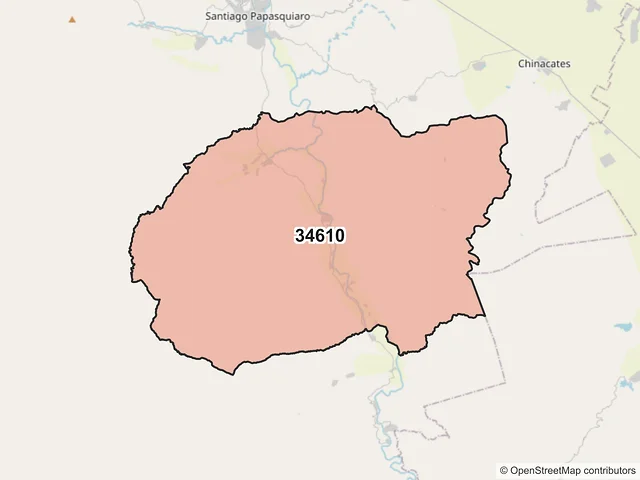 Mapa del código postal 34610, Santiago Papasquiaro, Durango