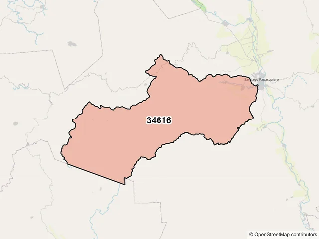 Mapa del código postal 34616, Santiago Papasquiaro, Durango