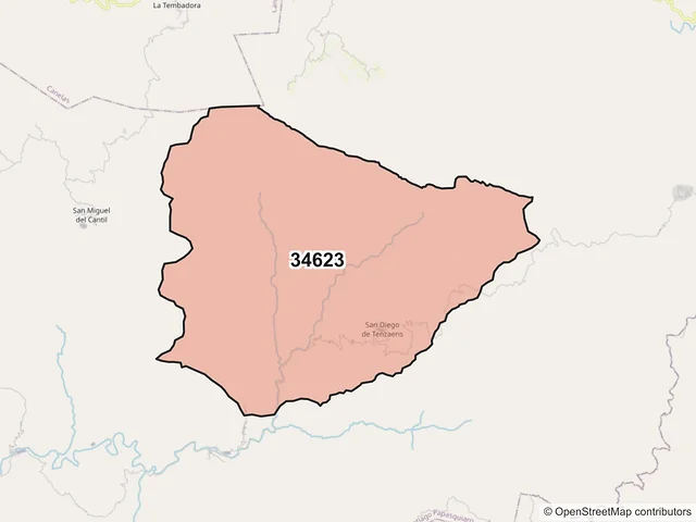 Mapa del código postal 34623, Santiago Papasquiaro, Durango