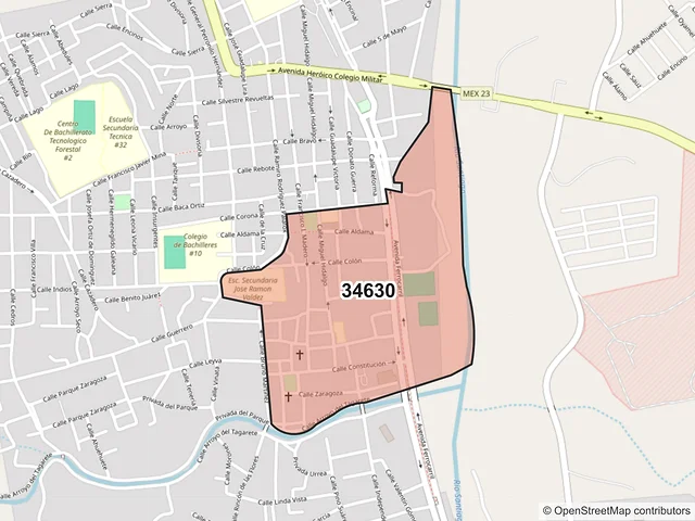 Mapa del código postal 34630, Santiago Papasquiaro, Durango