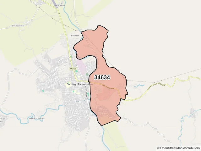 Mapa del código postal 34634, Santiago Papasquiaro, Durango