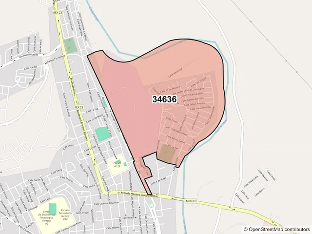 Mapa del código postal 34636, Santiago Papasquiaro, Durango