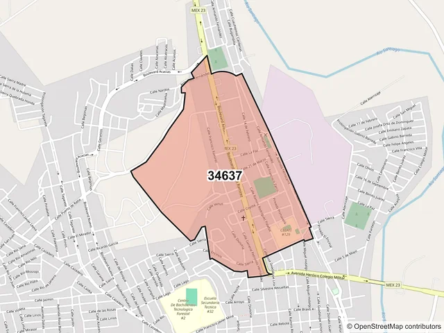 Mapa del código postal 34637, Santiago Papasquiaro, Durango