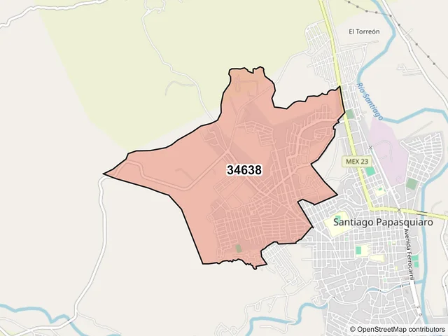 Mapa del código postal 34638, Santiago Papasquiaro, Durango