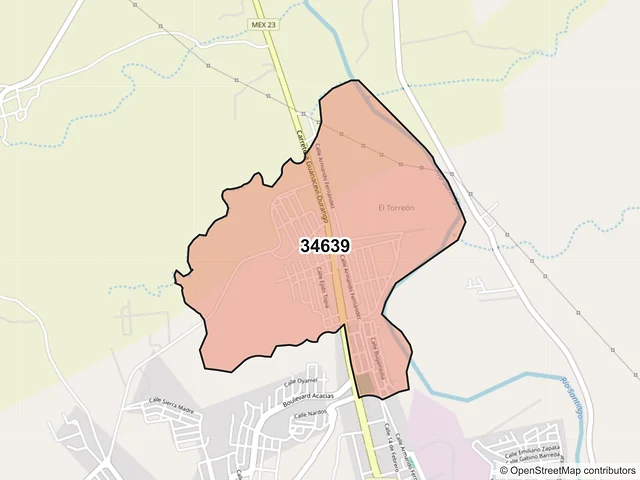 Mapa del código postal 34639, Santiago Papasquiaro, Durango