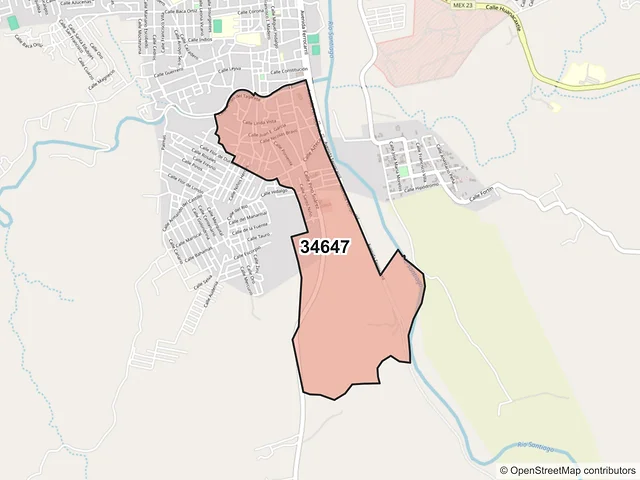 Mapa del código postal 34647, Santiago Papasquiaro, Durango