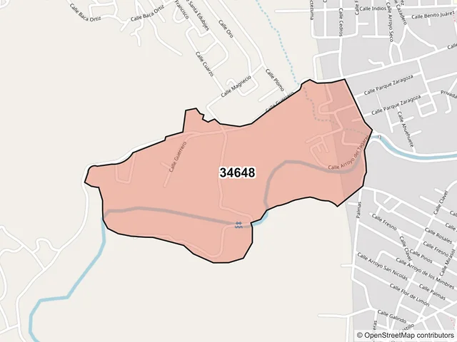 Mapa del código postal 34648, Santiago Papasquiaro, Durango