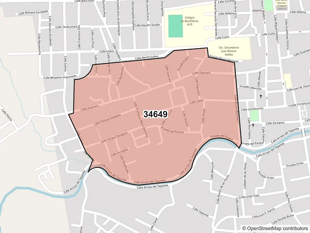 Mapa del código postal 34649, Santiago Papasquiaro, Durango