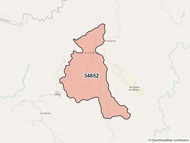 Mapa del código postal 34652, Otáez, Durango
