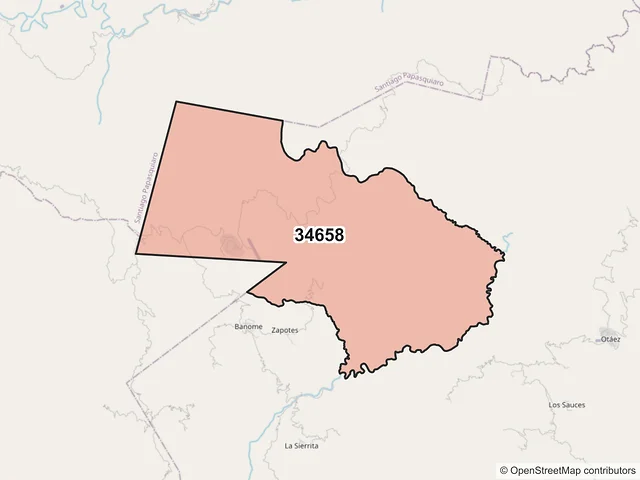 Mapa del código postal 34658, Otáez, Durango